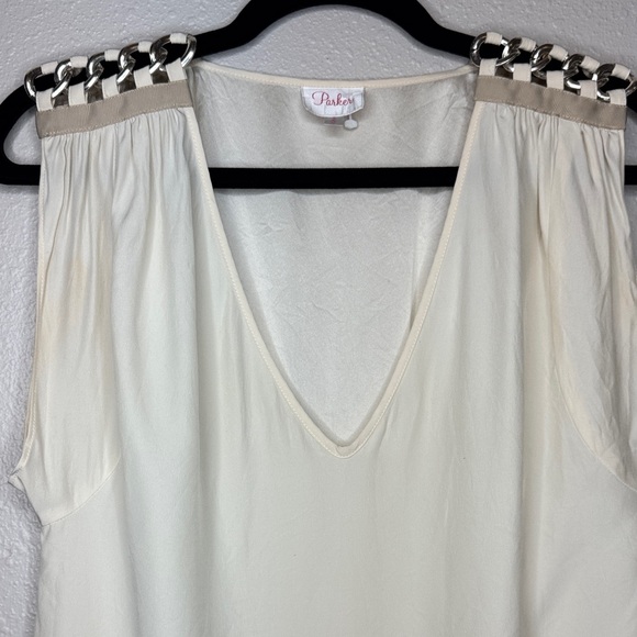Parker 100% Silk‎ Blouse Cream V-Neck with Chain Detail - Small - Picture 8 of 8